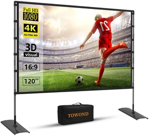 Projector Screen and Stand 120 inch Outdoor Projector Screen | Front and Rear Projection, 160-Degree View, Quick Tool-Free Assembly, Carry Bag, 2 Sandbags and 6 Ground Stakes Projector Screen and Stand 120 inch Outdoor Projector Screen | Front and Rear Projection, 160-Degree View, Quick Tool-Free Assembly, Carry Bag, 2 Sandbags and 6 Ground Stakes