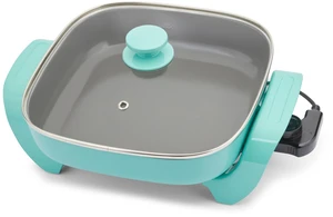 12" 5QT Electric Skillet, Turquoise | PFAS-Free Ceramic Nonstick Coated Interior, Glass Vented Lid, Temperature Control, Dishwasher Safe, Pancakes, Eggs, Bacon