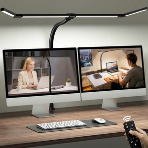 LED Desk Lamp with Clamp, 42-Inch 4-Panel Light for Dual Monitors | 1800 Lumens, 4 Adjustable Panels, 5 Color Temps, 5 Brightness Levels, Remote, Timer, Flicker-Free for Home Office LED Desk Lamp with Clamp, 42-Inch 4-Panel Light for Dual Monitors | 1800 Lumens, 4 Adjustable Panels, 5 Color Temps, 5 Brightness Levels, Remote, Timer, Flicker-Free for Home Office