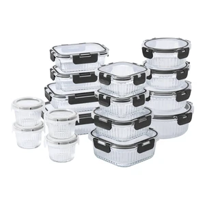 Premium 32-Pc. Borosilicate Glass Food Container Set with Dividers - 4 Rectangles, 8 Rounds, 4 Squares - Leakproof Lids - Meal Prep, Storage, Pink Premium 32-Pc. Borosilicate Glass Food Container Set with Dividers - 4 Rectangles, 8 Rounds, 4 Squares - Leakproof Lids - Meal Prep, Storage, Pink