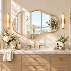 Bathroom Mirror for Over Sink-Gold Room Decor Wall Mirror 22"x 36" | Irregular Wall Mirror - Asymmetrical Abstract Mirror Unique for Bedroom, Living Room, Cloakroom, Entryway Bathroom Mirror for Over Sink-Gold Room Decor Wall Mirror 22"x 36" | Irregular Wall Mirror - Asymmetrical Abstract Mirror Unique for Bedroom, Living Room, Cloakroom, Entryway
