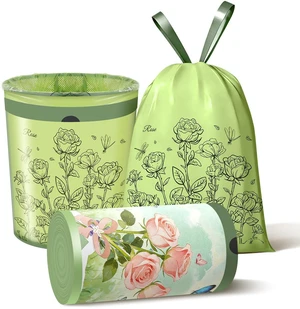 ViewSonic Rose Scented Small Garbage Bags,Trash Bags 4 gallon Drawstring For Bathroom,Office,Bedroom,Car,Suitable for 2-4 gallon trash can,colorful Print,Green,50 Counts ViewSonic Rose Scented Small Garbage Bags,Trash Bags 4 gallon Drawstring For Bathroom,Office,Bedroom,Car,Suitable for 2-4 gallon trash can,colorful Print,Green,50 Counts