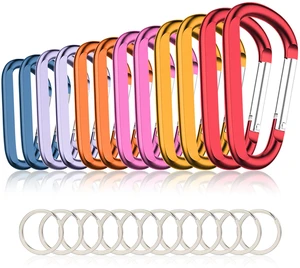 12PCS Multicolor Carabiner Caribeaner Clip,3" Large Aluminum D Ring Shape Carabeaner with 6PCS Keyring Keychain Hook 12PCS Multicolor Carabiner Caribeaner Clip,3" Large Aluminum D Ring Shape Carabeaner with 6PCS Keyring Keychain Hook