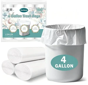 ViewSonic Small Trash Bags 4 Gallon - 100 Count Leakage-Proof 4 Gallon Trash Bag, Unscented Small Garbage Bags for Office Bedroom Bathroom Mini Trash Bags, White 4 Gal Trash Can Liners ViewSonic Small Trash Bags 4 Gallon - 100 Count Leakage-Proof 4 Gallon Trash Bag, Unscented Small Garbage Bags for Office Bedroom Bathroom Mini Trash Bags, White 4 Gal Trash Can Liners
