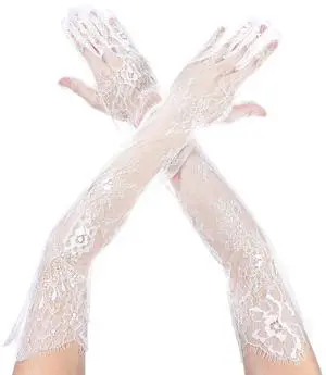 Women's Long Lace Floral Gloves, Bridal Wedding Gloves Sheer Mesh Tulle Elbow Length Opera Party Costume Glove Elegant Satin Stretchy Glove for Wedding Tea Party Cosplay Formal Event Women's Long Lace Floral Gloves, Bridal Wedding Gloves Sheer Mesh Tulle Elbow Length Opera Party Costume Glove Elegant Satin Stretchy Glove for Wedding Tea Party Cosplay Formal Event