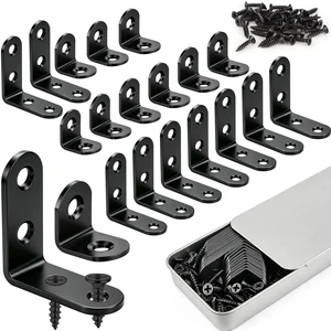 20PCS L Bracket Corner Brace, 2 Sizes Black Stainless Steel Corner Brackets | 90 Degree Right Angle Bracket, Metal L Brackets for Wood Shelves, Furniture Cabinet Drawer Chair, with Storage Tin, 60 Scr 20PCS L Bracket Corner Brace, 2 Sizes Black Stainless Steel Corner Brackets | 90 Degree Right Angle Bracket, Metal L Brackets for Wood Shelves, Furniture Cabinet Drawer Chair, with Storage Tin, 60 Scr