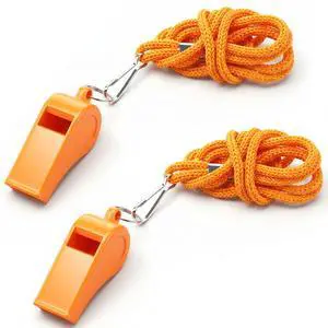 Ezymivs 2 Packs Plastic Orange Whistle, Referee Whistles with Lanyard Super Loud Emergency Whistle for Boating, Swimming, Kayaking, Hiking, Camping Ezymivs 2 Packs Plastic Orange Whistle, Referee Whistles with Lanyard Super Loud Emergency Whistle for Boating, Swimming, Kayaking, Hiking, Camping
