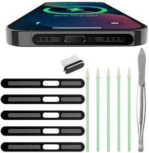 12 Pcs Cellphone Anti Dust Kit, 5 Phone Metal Speaker Dustproof Mesh Compatible for iPhone 16 15 14 Pro/Pro Max, Anti-Dust Mesh Covers with 1 USB C Dust Plugs & 1 Tweezers & 5 Cleaner Sticks 12 Pcs Cellphone Anti Dust Kit, 5 Phone Metal Speaker Dustproof Mesh Compatible for iPhone 16 15 14 Pro/Pro Max, Anti-Dust Mesh Covers with 1 USB C Dust Plugs & 1 Tweezers & 5 Cleaner Sticks