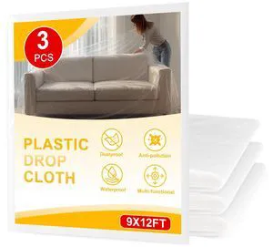 3pcs 9X12FT Plastic Drop Cloths,Waterproof Anti-dust Cover, Disposable Tarp for Painting for Couch/Furniture Cover 3pcs 9X12FT Plastic Drop Cloths,Waterproof Anti-dust Cover, Disposable Tarp for Painting for Couch/Furniture Cover