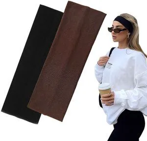 7cm Wide Black Headbands for Women Men, 2pack Fashion Head Bands for Women's Hair, Soft Fabric Stretchy Hair Bands for Makeup, Yoga, Running (Black/Brown, 2.7 X 8.6 inches) 7cm Wide Black Headbands for Women Men, 2pack Fashion Head Bands for Women's Hair, Soft Fabric Stretchy Hair Bands for Makeup, Yoga, Running (Black/Brown, 2.7 X 8.6 inches)