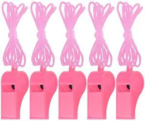 Zuazaor 5 Pcs Loud Plastic Emergency Whistle with Lanyard for Outdoor Activities, Coach Trainning Whistles Party Whistles for School Sports and Kids Parties Gift Boxes Fillers (Pink) Zuazaor 5 Pcs Loud Plastic Emergency Whistle with Lanyard for Outdoor Activities, Coach Trainning Whistles Party Whistles for School Sports and Kids Parties Gift Boxes Fillers (Pink)