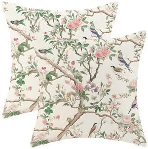 Chinoiserie Pillow Covers 18x18 Set of 2 Pink Green Floral Birds Throw Pillow Covers Outdoor Decor Spring Summer Vintage Flower Pillowcase Farmhouse Decorative Linen Cushion Case for Home Sofa Chinoiserie Pillow Covers 18x18 Set of 2 Pink Green Floral Birds Throw Pillow Covers Outdoor Decor Spring Summer Vintage Flower Pillowcase Farmhouse Decorative Linen Cushion Case for Home Sofa