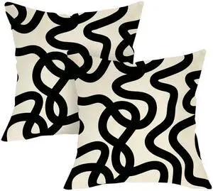 Abstract Line Decorative Throw Pillow Covers 18 x 18 Set of 2 | Black White Geometric Modern Art Porch Outdoor Home Decor, Minimalist Sofa Couch Cushion Case Housewarming Gift Abstract Line Decorative Throw Pillow Covers 18 x 18 Set of 2 | Black White Geometric Modern Art Porch Outdoor Home Decor, Minimalist Sofa Couch Cushion Case Housewarming Gift