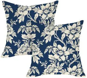 Chinoiserie Floral Decorative Throw Pillow Covers 18 x 18 Set of 2 | Vintage Navy Blue White Flower Traditional Porch Outdoor Home Decor, Farmhouse Spring Summer Sofa Couch Cushion Case Chinoiserie Floral Decorative Throw Pillow Covers 18 x 18 Set of 2 | Vintage Navy Blue White Flower Traditional Porch Outdoor Home Decor, Farmhouse Spring Summer Sofa Couch Cushion Case