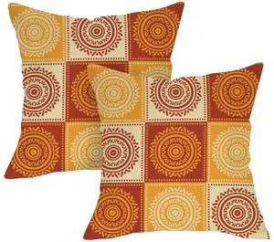Boho Yellow Orange Mandala Decorative Throw Pillow Covers | 18 x 18 Set of 2, Bohemian Vintage Abstract Circular Floral Porch Outdoor Home Decor, Geometric Flower Ethnic Sofa Couch Boho Yellow Orange Mandala Decorative Throw Pillow Covers | 18 x 18 Set of 2, Bohemian Vintage Abstract Circular Floral Porch Outdoor Home Decor, Geometric Flower Ethnic Sofa Couch