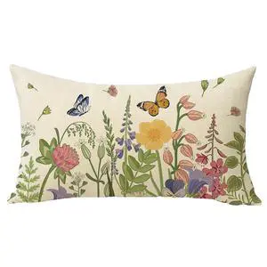 Spring Summer Wildflowers Lumbar Decorative Throw Pillow Cover 12 x 20 | Rectangular Flower Floral Outdoor Home Decor, Seasonal Butterfly Couch Cushion Case Spring Summer Wildflowers Lumbar Decorative Throw Pillow Cover 12 x 20 | Rectangular Flower Floral Outdoor Home Decor, Seasonal Butterfly Couch Cushion Case