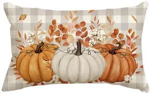 Fall Pumpkin Plaid Orange Throw Pillow Cover 12x20 Inch | Cotton Eucalyptus Leaves Seasonal Autumn Thanksgiving Harvest Decoration for Home Sofa Couch Fall Pumpkin Plaid Orange Throw Pillow Cover 12x20 Inch | Cotton Eucalyptus Leaves Seasonal Autumn Thanksgiving Harvest Decoration for Home Sofa Couch