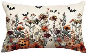AVOIN colorlife Halloween Horror Wildflowers Throw Pillow Cover, 12 x 20 Inch Pumpkin Ghost Bat Cushion Case Decoration for Sofa Couch AVOIN colorlife Halloween Horror Wildflowers Throw Pillow Cover, 12 x 20 Inch Pumpkin Ghost Bat Cushion Case Decoration for Sofa Couch