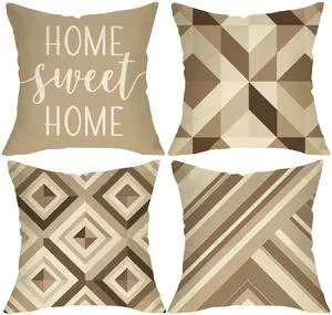 Farmhouse Home Sweet Home Decorative Throw Pillow Covers 18 x 18 Set of 4, Brown Geometric Abstract Modern Art Porch Outdoor Decor, Minimalist Argyle Sofa Couch Cushion Case Farmhouse Home Sweet Home Decorative Throw Pillow Covers 18 x 18 Set of 4, Brown Geometric Abstract Modern Art Porch Outdoor Decor, Minimalist Argyle Sofa Couch Cushion Case