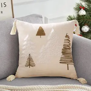 TAJWE Christmas Pillow Cover 18x18 Inch Soft Cute Pellet Embroidery Trees Decorative Pillowcase with Tassel Farmhouse Xmas Winter Holiday Lumbar Cushion Case for Sofa Couch Home Decor TAJWE Christmas Pillow Cover 18x18 Inch Soft Cute Pellet Embroidery Trees Decorative Pillowcase with Tassel Farmhouse Xmas Winter Holiday Lumbar Cushion Case for Sofa Couch Home Decor