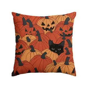 Halloween Pumpkin Black Cat Throw Pillow Cover, 18 x 18 Inch Holiday Farmhouse Orange Spooky Cushion Case Decoration for Sofa Couch Halloween Pumpkin Black Cat Throw Pillow Cover, 18 x 18 Inch Holiday Farmhouse Orange Spooky Cushion Case Decoration for Sofa Couch