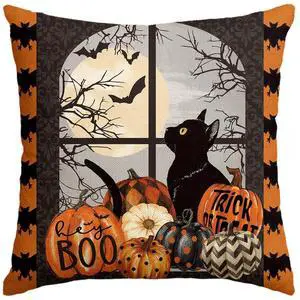 AVOIN colorlife Trick or Treat Halloween Pumpkin Cat Boo Throw Pillow Cover, 18 x 18 Inch Holiday Farmhouse Cushion Case Decoration for Sofa Couch AVOIN colorlife Trick or Treat Halloween Pumpkin Cat Boo Throw Pillow Cover, 18 x 18 Inch Holiday Farmhouse Cushion Case Decoration for Sofa Couch