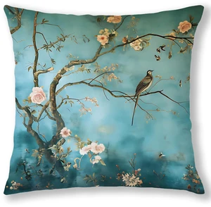 Blue Green Chinoiserie Floral Bird Pillow Cover 18x18 Double-Sided, Vintage Traditional Elegant Oriental Flower Bird Throw Pillow Cover Pillowcases for Couch Living Room Home Bedroom Blue Green Chinoiserie Floral Bird Pillow Cover 18x18 Double-Sided, Vintage Traditional Elegant Oriental Flower Bird Throw Pillow Cover Pillowcases for Couch Living Room Home Bedroom