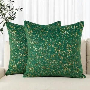 AVOIN colorlife Gold Foil Velvet Throw Pillow Covers 18 x 18 Inch, Green Luxury Accent Cushion Case Glitter Decoration for Home Sofa Couch Set of 2 AVOIN colorlife Gold Foil Velvet Throw Pillow Covers 18 x 18 Inch, Green Luxury Accent Cushion Case Glitter Decoration for Home Sofa Couch Set of 2