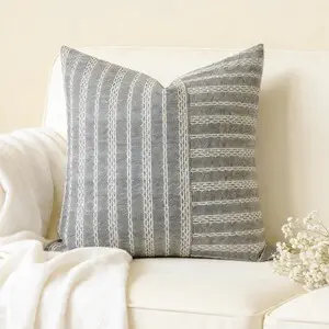 Square Throw Pillow Cover Stripe 18 x 18 Inches Black Beige | Decorative Textured Woven Patchwork Accent Cushion with Hidden Zipper for Living Room Home Decor Square Throw Pillow Cover Stripe 18 x 18 Inches Black Beige | Decorative Textured Woven Patchwork Accent Cushion with Hidden Zipper for Living Room Home Decor