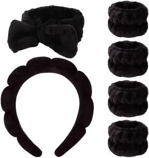 AOPRIE SPA Headbands for Washing Face Makeup Headbands with Bow Hair Band Women Facial Head Band Wrist Towel Wraps For Shower Face Mask Black 2 Style Black, 6 Pack AOPRIE SPA Headbands for Washing Face Makeup Headbands with Bow Hair Band Women Facial Head Band Wrist Towel Wraps For Shower Face Mask Black 2 Style Black, 6 Pack