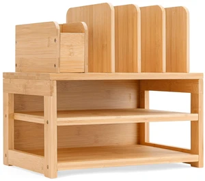 Desk Organizer with File Holder: 3-Tier Bamboo Organization for Desks | Desktop Letter Paper Tray Storage with Adjustable Pen Holding - Natural Color for Workplace Home School Desk Organizer with File Holder: 3-Tier Bamboo Organization for Desks | Desktop Letter Paper Tray Storage with Adjustable Pen Holding - Natural Color for Workplace Home School