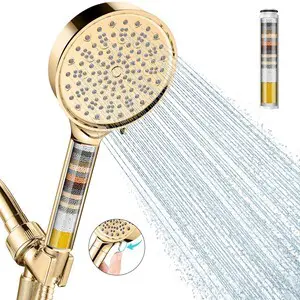 Filtered Shower Head with Handheld, High Pressure 6 Spray Mode Showerhead with Filters, Water Softener Filters Beads for Hard Water - Remove Chlorine - Reduces Dry Itchy Skin, Egyptian Gold Filtered Shower Head with Handheld, High Pressure 6 Spray Mode Showerhead with Filters, Water Softener Filters Beads for Hard Water - Remove Chlorine - Reduces Dry Itchy Skin, Egyptian Gold