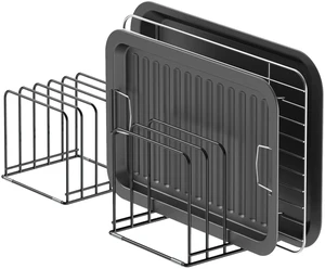 Kitchen Cabinet Organizer, Steel Cookware Holder, Divided Holder with 5 Slots for Skillets Baking Tray and Chopping Board Rack - Baking Pan Holder Storage (2 PCS) Kitchen Cabinet Organizer, Steel Cookware Holder, Divided Holder with 5 Slots for Skillets Baking Tray and Chopping Board Rack - Baking Pan Holder Storage (2 PCS)