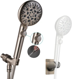 Brushed Nickel Shower Heads Handheld with On Off Switch,8-Mode High Pressure Shower Wand with 79In Stainless Steel Hose&Bracket PLUS Low-Reach Adhesive Wall Mount Holder for Kids&Elderly Brushed Nickel Shower Heads Handheld with On Off Switch,8-Mode High Pressure Shower Wand with 79In Stainless Steel Hose&Bracket PLUS Low-Reach Adhesive Wall Mount Holder for Kids&Elderly