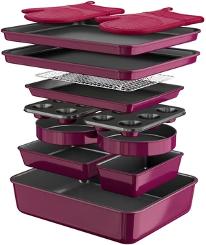 13-Piece Baking Pans Set, Nonstick Bakeware Sets, Plum | Includes Cookie Sheet with Rack, Cake Pan, Loaf Pan, Roasting Pan, Muffin Pan, Easy-Release, PFAS-Free, Stackable, Home Gift 13-Piece Baking Pans Set, Nonstick Bakeware Sets, Plum | Includes Cookie Sheet with Rack, Cake Pan, Loaf Pan, Roasting Pan, Muffin Pan, Easy-Release, PFAS-Free, Stackable, Home Gift