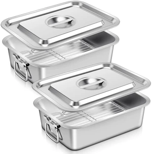 2 Pack 4 Inch Deep Lasagna Pans with Lid Rack, 14.17 x 10.63 Inch | Large Stainless Steel, Nonstick Lasagna Baking Roasting Pan Dishes with Handle for Oven, Dishwasher, Family Cooking 2 Pack 4 Inch Deep Lasagna Pans with Lid Rack, 14.17 x 10.63 Inch | Large Stainless Steel, Nonstick Lasagna Baking Roasting Pan Dishes with Handle for Oven, Dishwasher, Family Cooking