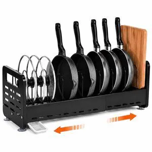 Pots and Pans Organizer Under Cabinet, Expandable Pot Lid Organizer | Adjustable Heavy Duty Rack with Removable Drip Tray, Expands 15.4"24.8", Ideal for Kitchen Cabinets and Countertops. Pots and Pans Organizer Under Cabinet, Expandable Pot Lid Organizer | Adjustable Heavy Duty Rack with Removable Drip Tray, Expands 15.4"24.8", Ideal for Kitchen Cabinets and Countertops.