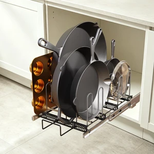 Under Cabinet Pull Out Pots and Pans Organizer | 90lbs Heavy Duty Metal Rack, 10 Adjustable Dividers, Smooth Slide Rail, Scratch Resistant, Space Saving, 12W x 22D , Black Under Cabinet Pull Out Pots and Pans Organizer | 90lbs Heavy Duty Metal Rack, 10 Adjustable Dividers, Smooth Slide Rail, Scratch Resistant, Space Saving, 12W x 22D , Black