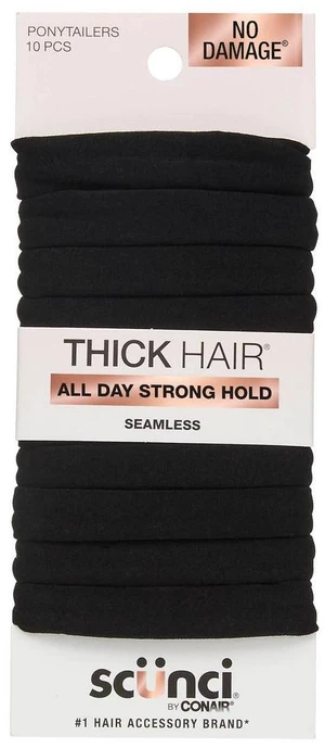 No Damage Super Comfy Hosiery Elastic Hair Tie Ponytailers - Black - Thick Hair - 10pcs No Damage Super Comfy Hosiery Elastic Hair Tie Ponytailers - Black - Thick Hair - 10pcs