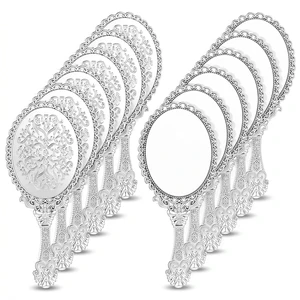 12 Pack Vintage Handheld Mirror, 6.9 in × 3 in Sliver Embossed Floral Portable Princess Mirror with Handle, Mini Portable Hand Mirrors for Women Princess Party Makeup 12 Pack Vintage Handheld Mirror, 6.9 in × 3 in Sliver Embossed Floral Portable Princess Mirror with Handle, Mini Portable Hand Mirrors for Women Princess Party Makeup