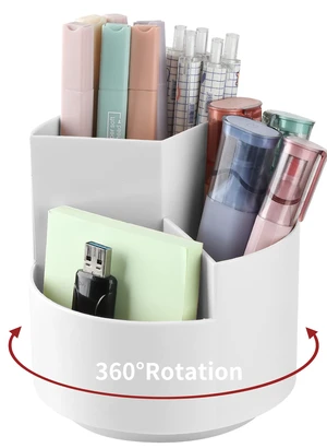 Desk Pencil Pen Holder, 3 Slots 360-Degree Spinning Organizers, Desktop Storage Stationery Supplies, Cute Cup Pot for Office, School, Art Supply, Kids - Gray Desk Pencil Pen Holder, 3 Slots 360-Degree Spinning Organizers, Desktop Storage Stationery Supplies, Cute Cup Pot for Office, School, Art Supply, Kids - Gray