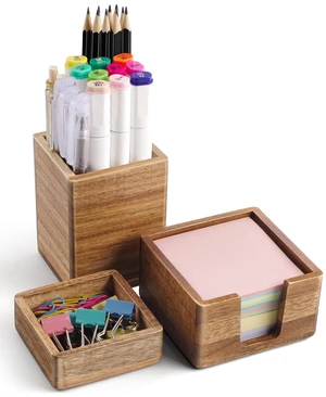 Acacia Wood Desk Organizer Set with Sticky Note Holder, Pencil Pen Cup & Paper Clip Storage, Office Desk Accessories for Marker Craft (Set of 3) Acacia Wood Desk Organizer Set with Sticky Note Holder, Pencil Pen Cup & Paper Clip Storage, Office Desk Accessories for Marker Craft (Set of 3)