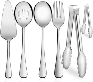 Serving Utensils,XEVOM 6-Piece Stainless Steel Serving Utensil Set Silver Serving Utensils,XEVOM 6-Piece Stainless Steel Serving Utensil Set Silver