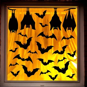 Halloween Decorations Window Clings: 6 Sheets Large Bats Silhouette Halloween Decorations Window Clings: 6 Sheets Large Bats Silhouette