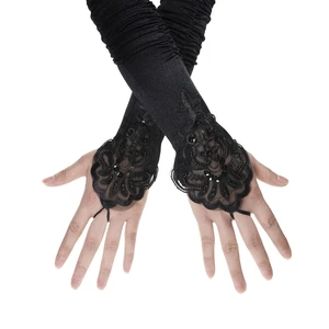 1920s Black Long Opera Gloves with Finger Loops Stretchy Fingerless Floral Embroidery Sequins Satin Evening Bridal Party Elbow Gloves for Women Theme Party Halloween Costume 1920s Black Long Opera Gloves with Finger Loops Stretchy Fingerless Floral Embroidery Sequins Satin Evening Bridal Party Elbow Gloves for Women Theme Party Halloween Costume
