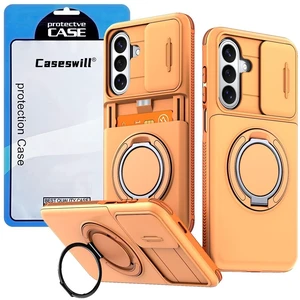 Caseswill for Samsung Galaxy S26 Case with 2X Screen Protector, Shockproof Magnetic Case with Card Holder, 360° Rotating Ring Stand & Slide Camera Cover - Orange Caseswill for Samsung Galaxy S26 Case with 2X Screen Protector, Shockproof Magnetic Case with Card Holder, 360° Rotating Ring Stand & Slide Camera Cover - Orange
