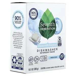 Seventh Generation Dishwasher Detergent Packs for sparkling dishes Free & Clear Dishwasher tabs 20 count Seventh Generation Dishwasher Detergent Packs for sparkling dishes Free & Clear Dishwasher tabs 20 count