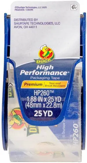 Duck High Performance Packing Tape with Dispenser - Clear, 1.88 in. x 25 yd. Duck High Performance Packing Tape with Dispenser - Clear, 1.88 in. x 25 yd.