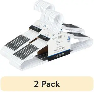 (2 pack) Mainstays Non-Slip Plastic Clothes Hangers, White, 10 Pack (2 pack) Mainstays Non-Slip Plastic Clothes Hangers, White, 10 Pack