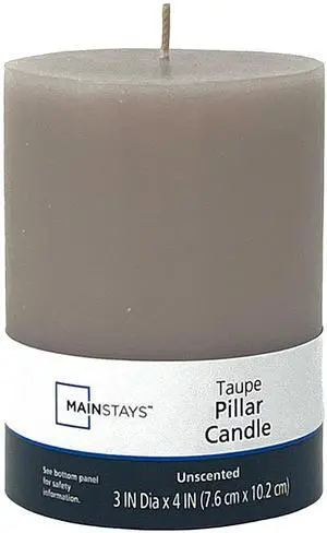 Mainstays Single Wick 3 in x 4 in Pillar Candle, Unscented, Taupe Mainstays Single Wick 3 in x 4 in Pillar Candle, Unscented, Taupe